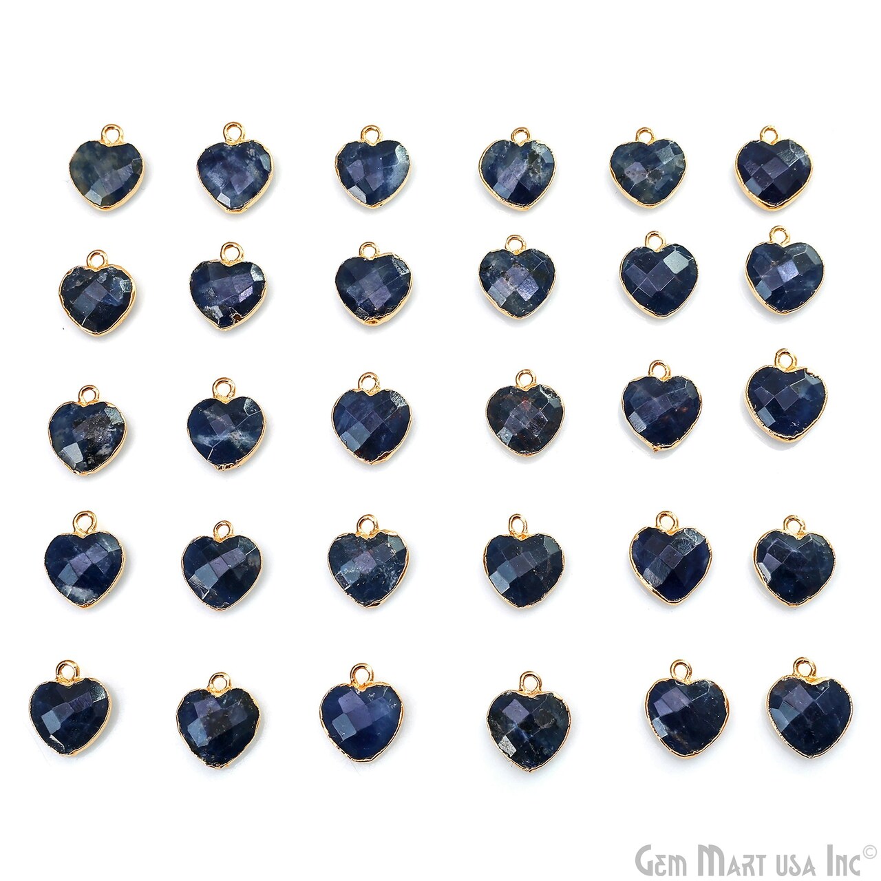 Heart Gemstone Pendant, Gold Electroplated Gemstone Charm, 13x12mm, Necklace Pendant, GemMartUSA (50794)